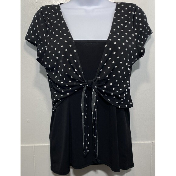 Vtg Hot Tempered Top Juniors XL Black White Polka Dot Front Tie Babydoll Gothic - Picture 2 of 6